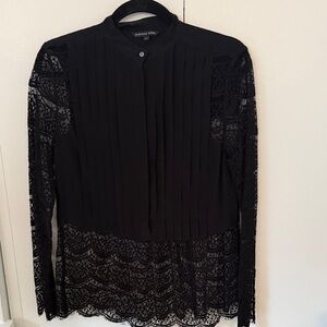 Marissa Webb Black Pleated Lace Blouse